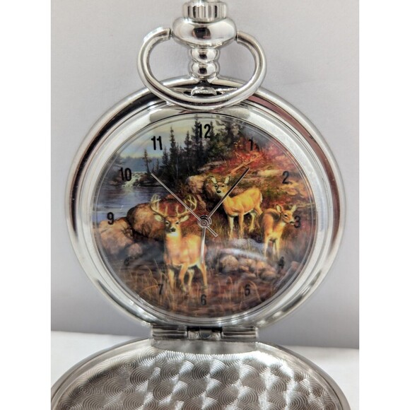 Hautman Brothers Collection Avon Hunters Deer Pocket Watch w/Tin And Chain New - Picture 6 of 8